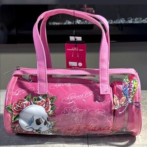 Ed Hardy Pink Skull and Butterfly Cosmetic Bag